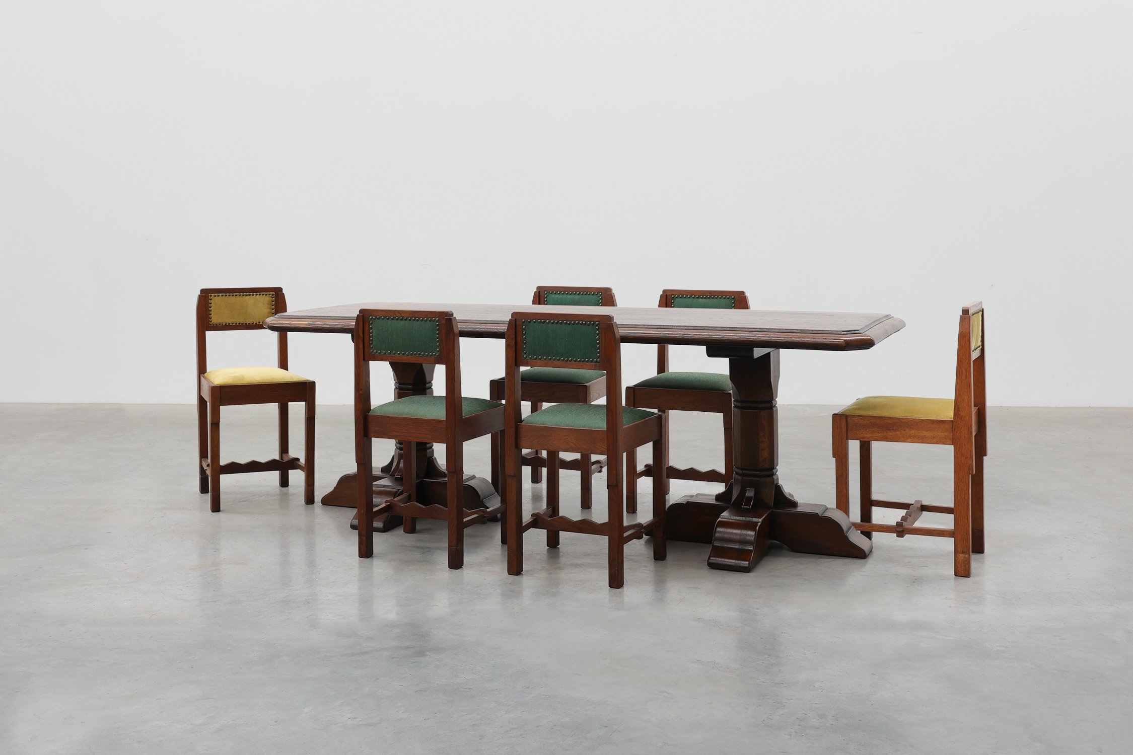French Refectory Style Oak Dining Table with Turned Double Pedestal Base, 20th Centurythumbnail
